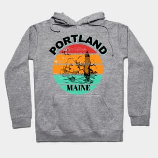 Portland Maine Lighthouse Retro Vintage Sunset Hoodie